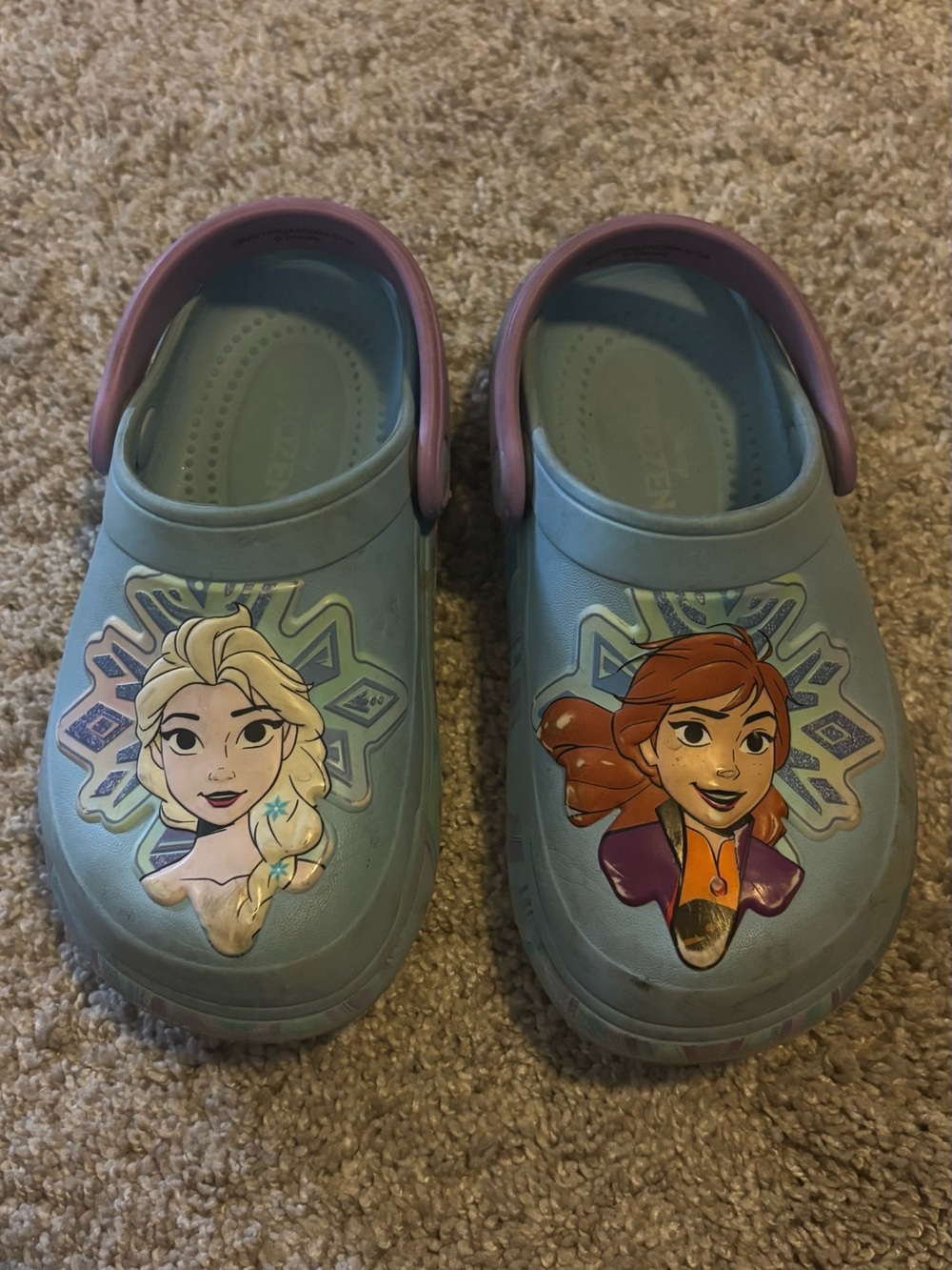 Kids Light Blue Slip-On Clogs with Purple Strap - Frozen Characters